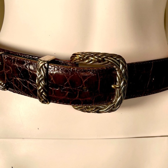 Vintage Brighton Brown Leather Western Silver Buckle Belt crocodile embossed - Picture 2 of 14
